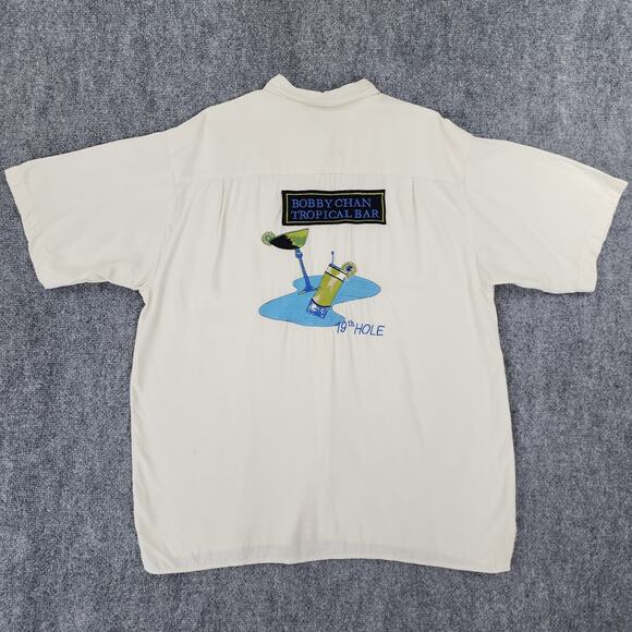 Bobby Chan Other - Bobby Chan Shirt Mens Large Cream Silk Bamboo Tropical Bar 19th Hole Casual Golf